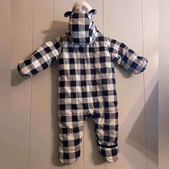 Wonder Nation black white checkered plaid hooded winter Baby 3-6 unisex bunting - Picture 3 of 6